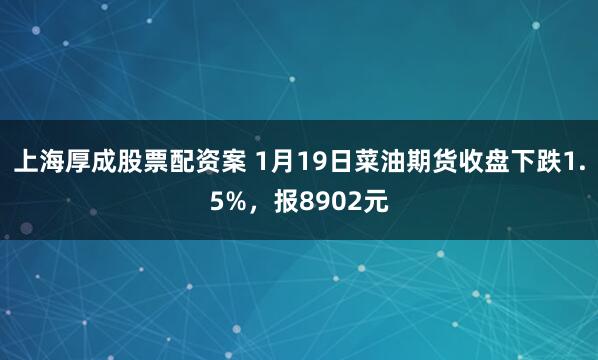 上海厚成股票配资案 1月19日菜油期货收盘下跌1.5%，报8902元